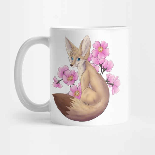 Fennec Fox Cherry Blossoms Pink Pink Flowers by Fennekfuchs